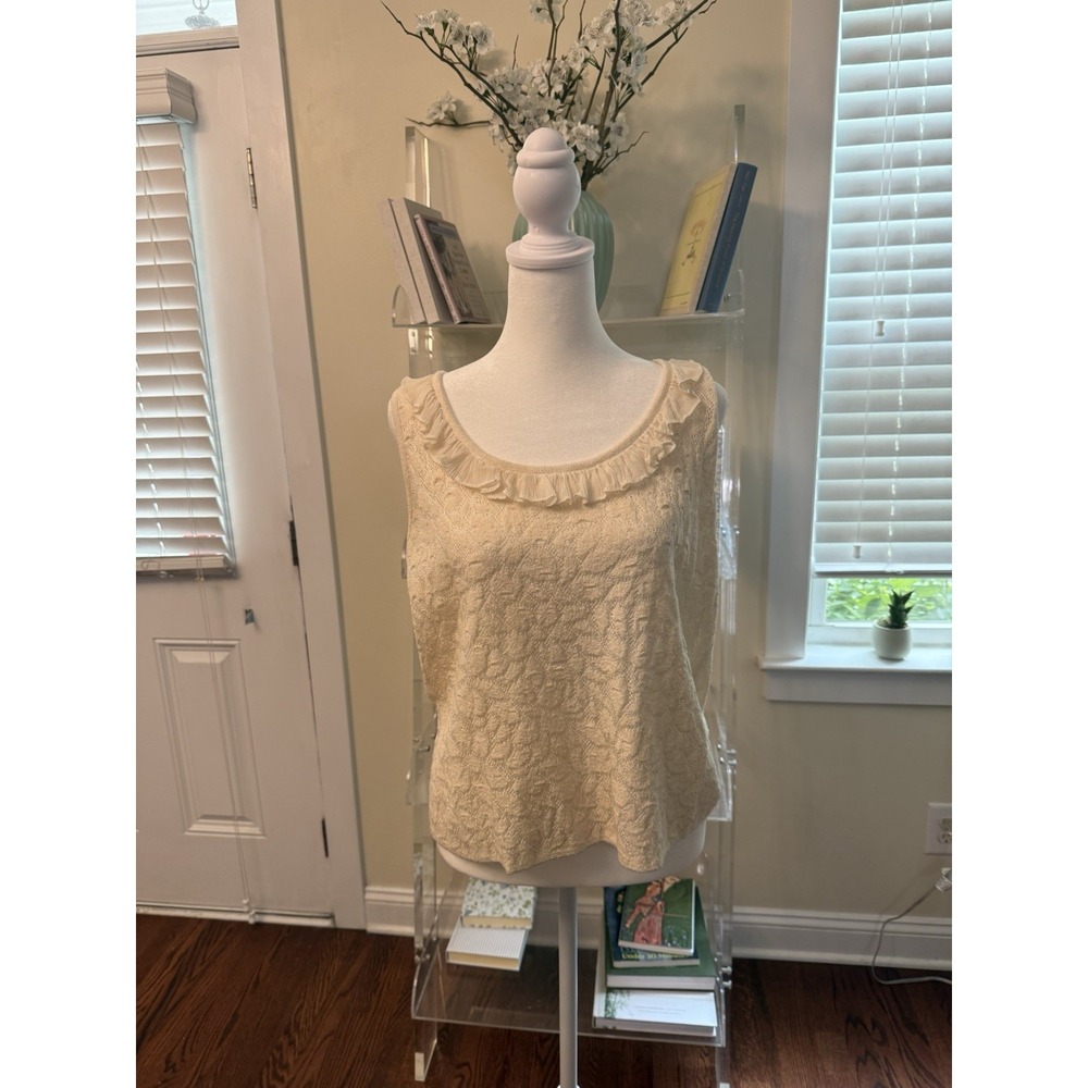St. John Women's Sleeveless Tank Top Sleeveless Blouse Shirt Gauzy Medium Ivory